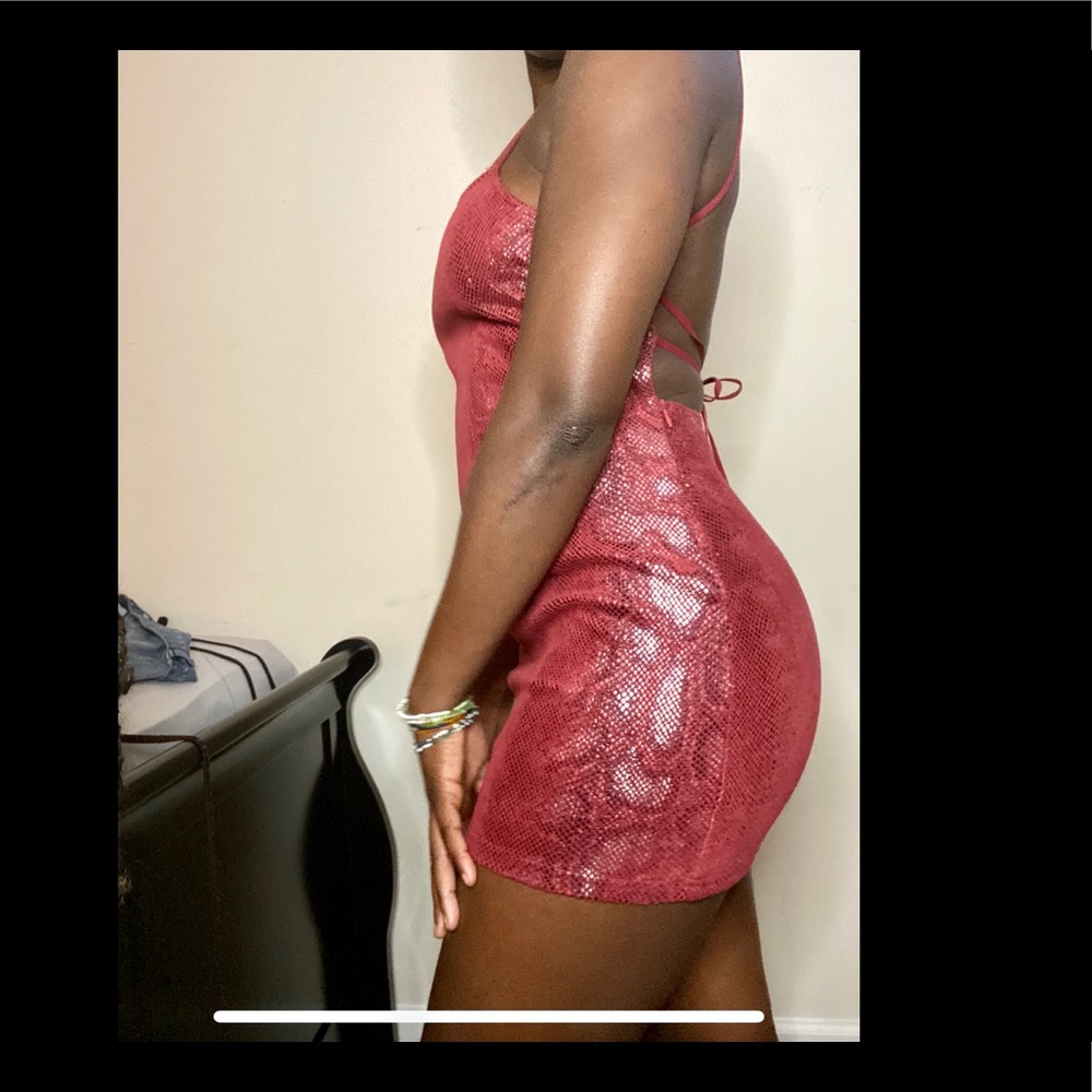 Burgundy snakeskin mini dress